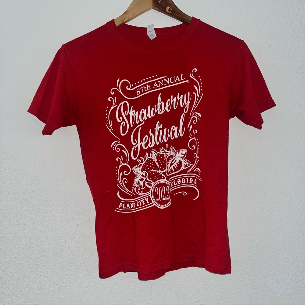Red Short Sleeve Tee with Vintage Festival Design